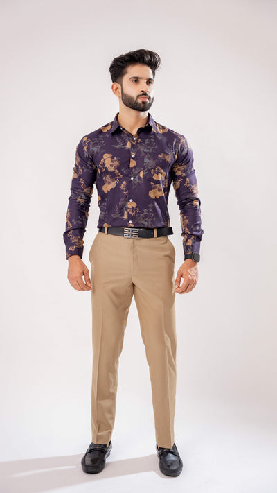 ZERMATT PURPLE FLORAL AND FOLK PAISLEY PRINTED PREMIUM COTTON SHIRT - Royaltail