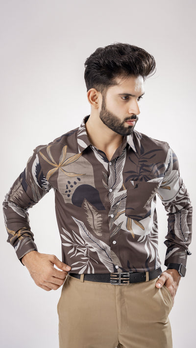 DUBROVNIK BROWN FLORAL AND PAISLEY PRINTED PREMIUM COTTON SHIRT - Royaltail