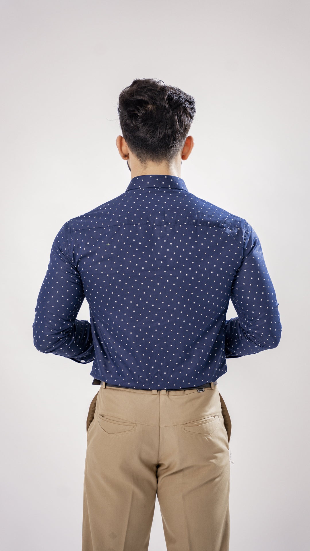 NAVY PRINTED PREMIUM COTTON SHIRT - Royaltail