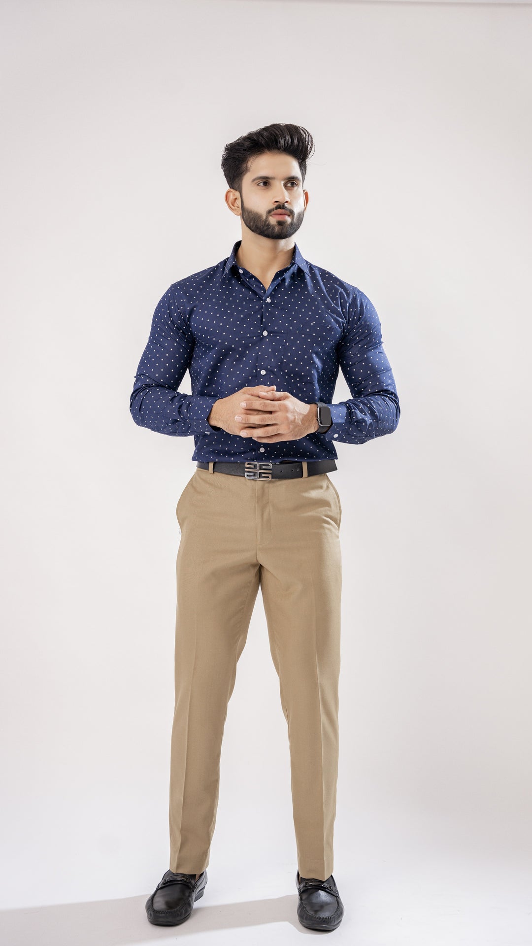 NAVY PRINTED PREMIUM COTTON SHIRT - Royaltail