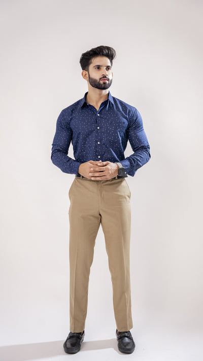 JANEIRO NAVY PRINTED PREMIUM COTTON SHIRT - Royaltail