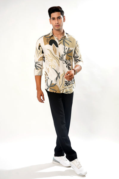 FARINA LIGHT BROWN PRINT SUPER SOFT PREMIUM COTTON SHIRT