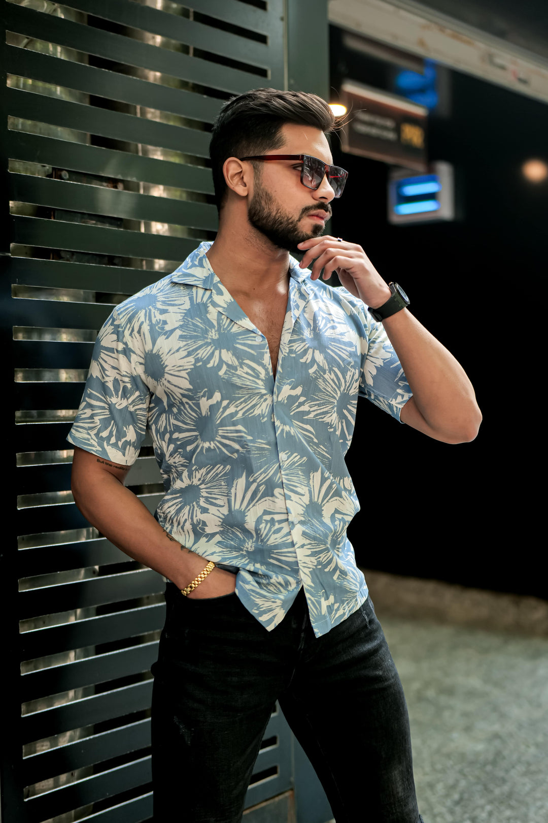 Blue Tropical Print Super Soft Premium Cuban Collar Half Sleeve Shirt
