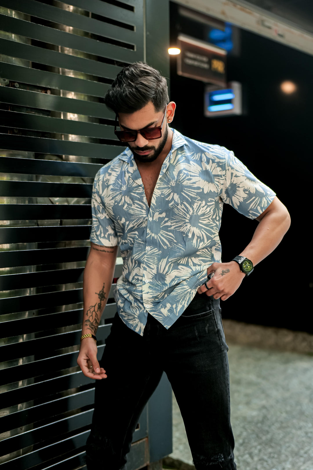 Blue Tropical Print Super Soft Premium Cuban Collar Half Sleeve Shirt