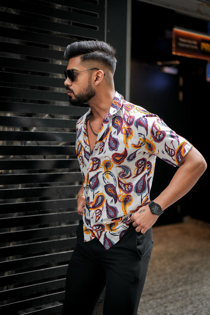 Paisley Print Print Super Soft Premium Cuban Collar Half Sleeve Shirt