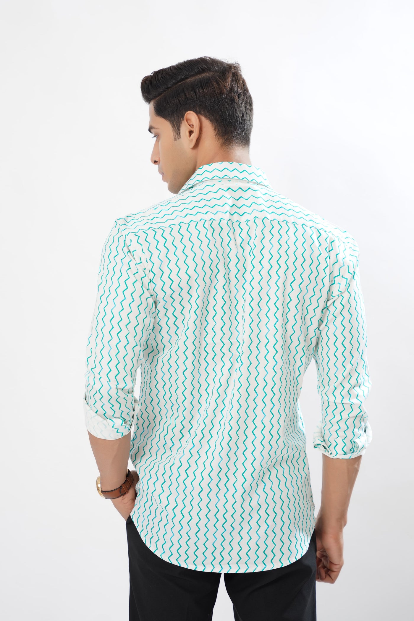 Turquoise Curved Printed Premium Designed Cotton Shirt