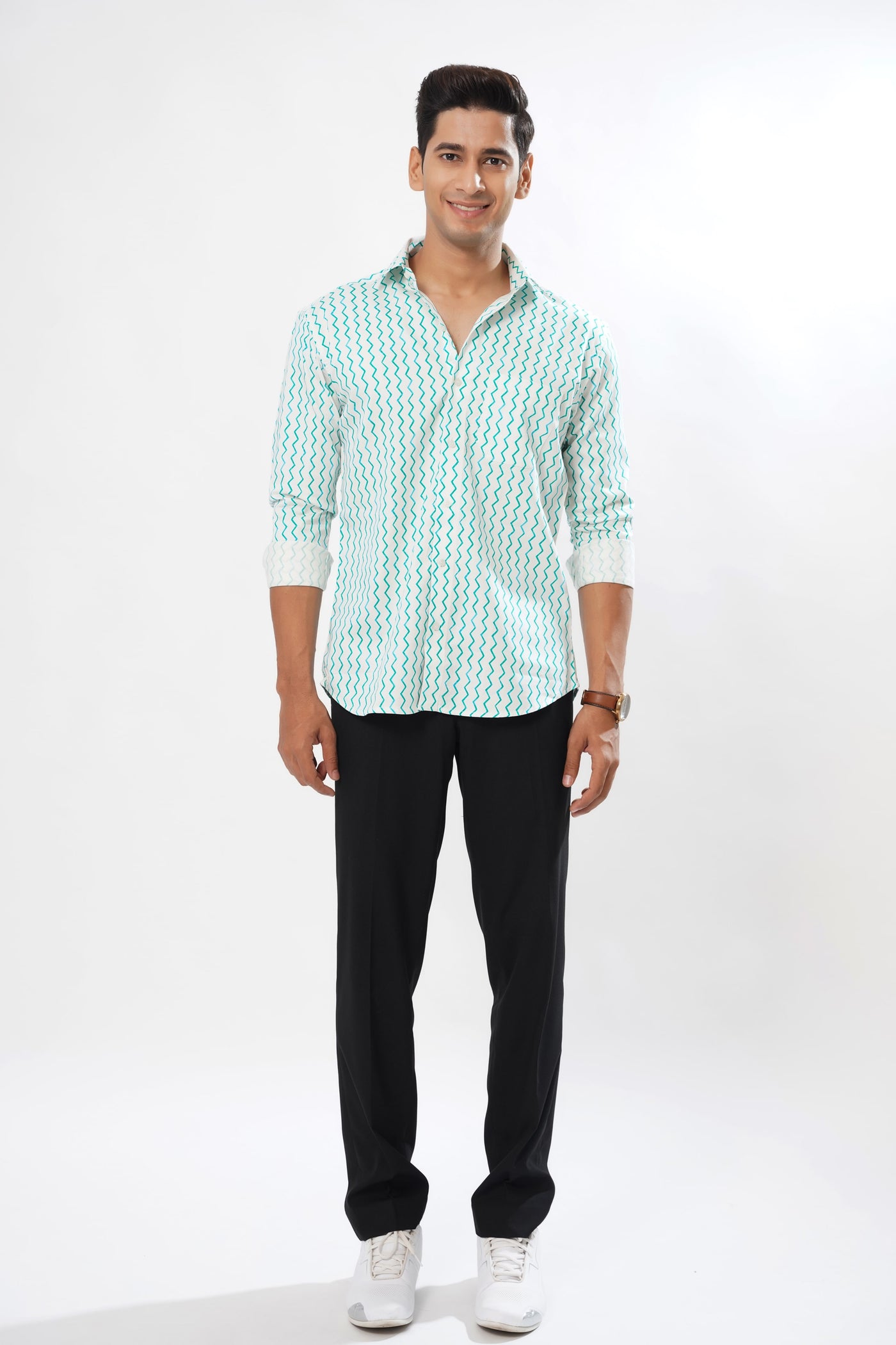 Turquoise Curved Printed Premium Designed Cotton Shirt