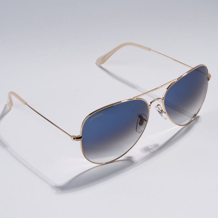 Light Blue Gradient Glass And Golden Frame Aviator Sunglasses For Men And Women