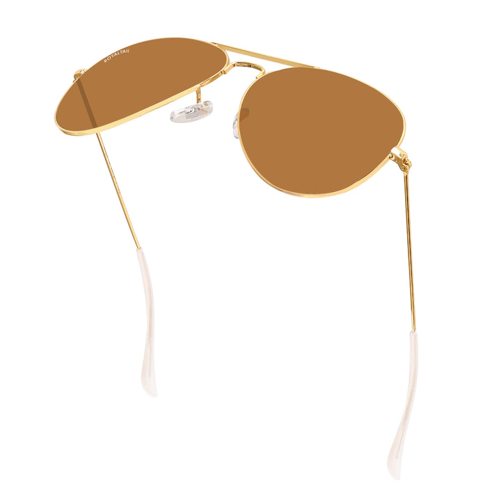 Brown Glass And Golden Frame Aviator Sunglasses For Men And Women