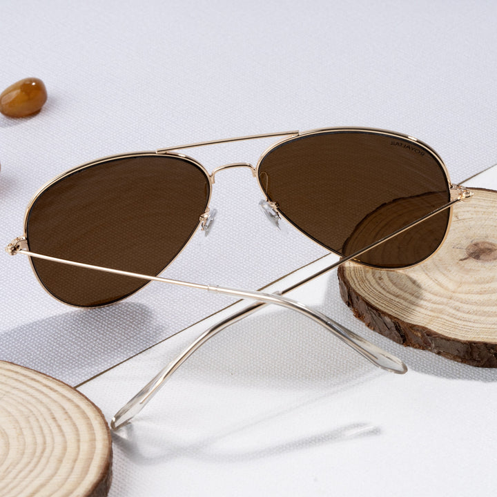 Brown Glass And Golden Frame Aviator Sunglasses For Men And Women