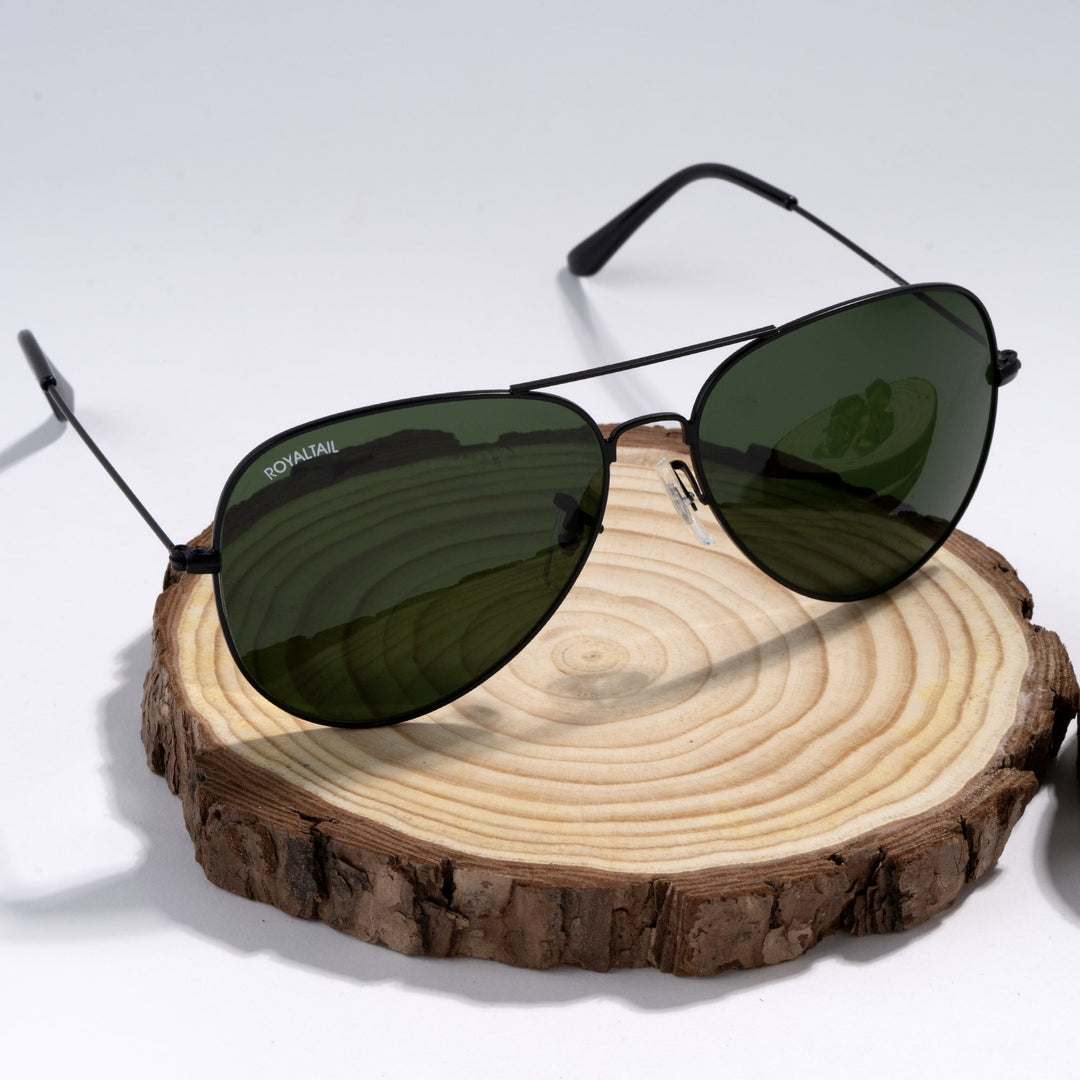Green Glass And Black Frame Aviator Sunglasses For Men And Women