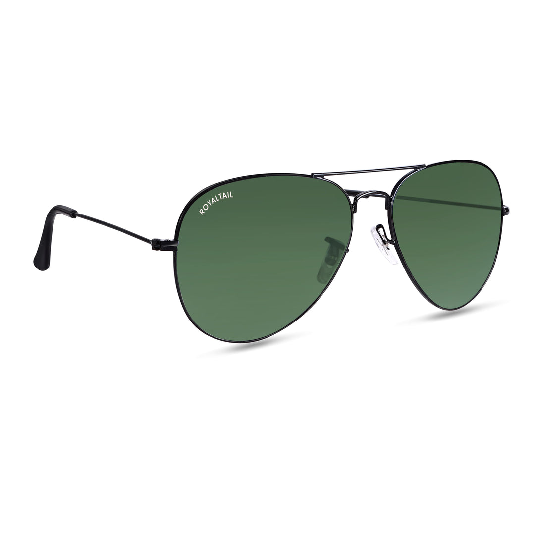 Green Glass And Black Frame Aviator Sunglasses For Men And Women