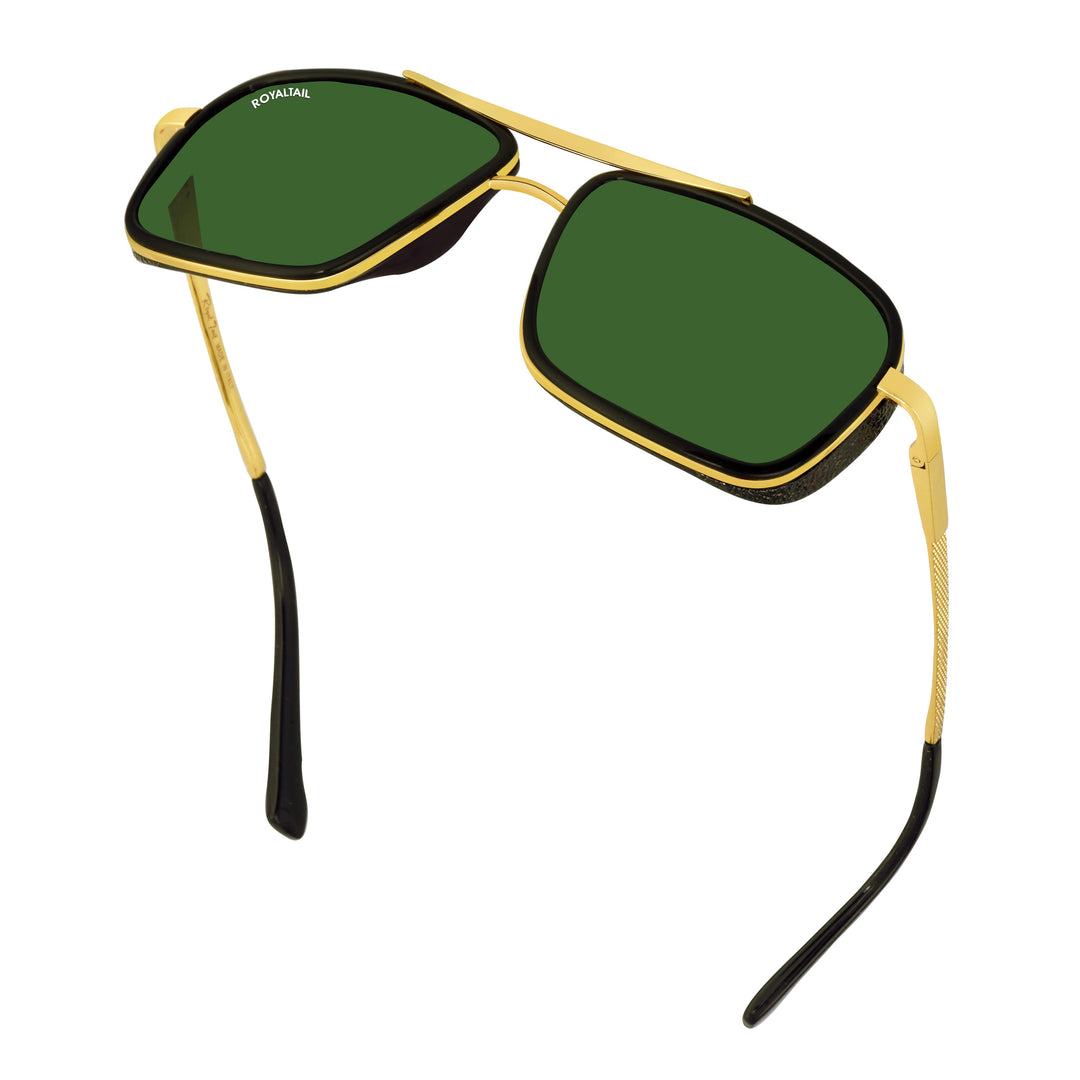 Mustsundia Green Glass and Gold Frame Square Nirvana Sunglasses