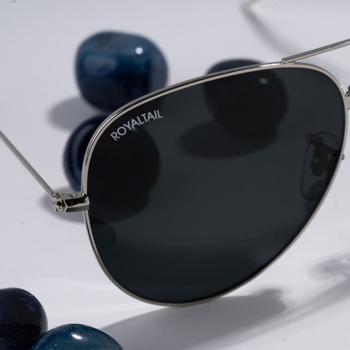 Black Glass And Silver Frame Aviator Sunglasses For Men And Women
