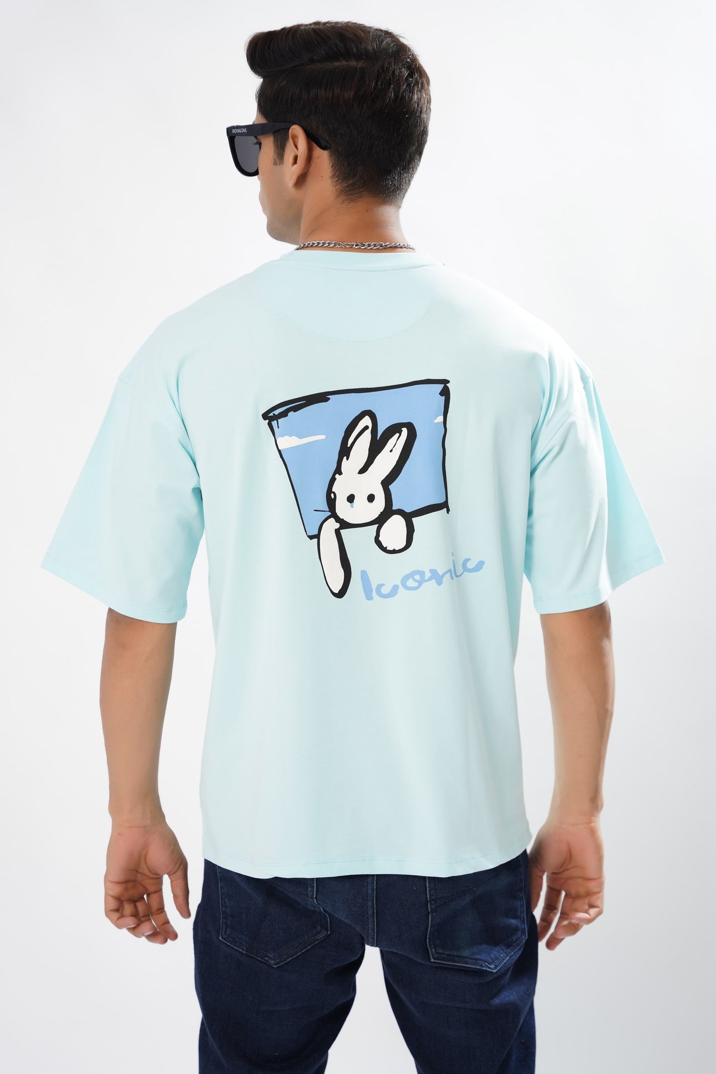 BLUE BUNNY COTTON GRAPHIC PRINTED OVERSIZED T-SHIRT