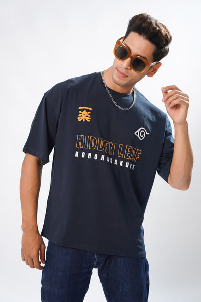NAVY COTTON GRAPHIC PRINTED OVERSIZED T-SHIRT