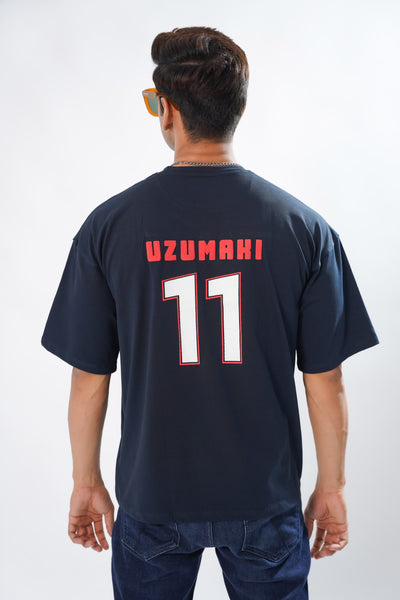 NAVY COTTON GRAPHIC PRINTED OVERSIZED T-SHIRT