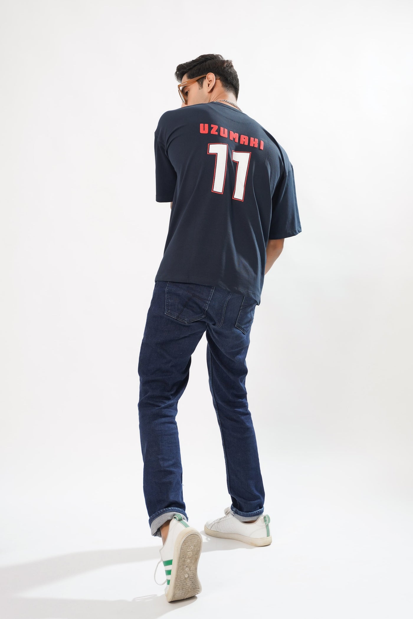 NAVY COTTON GRAPHIC PRINTED OVERSIZED T-SHIRT