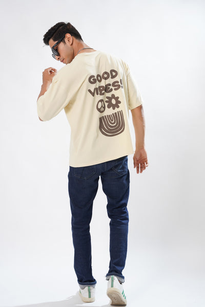 LVORY CREAM COTTON GRAPHIC PRINTED OVERSIZED T-SHIRT