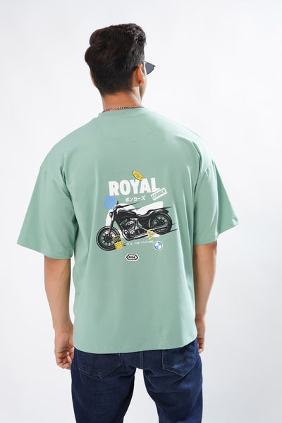 FOLK TALES GREEN COTTON GRAPHIC PRINTED OVERSIZED T-SHIRT