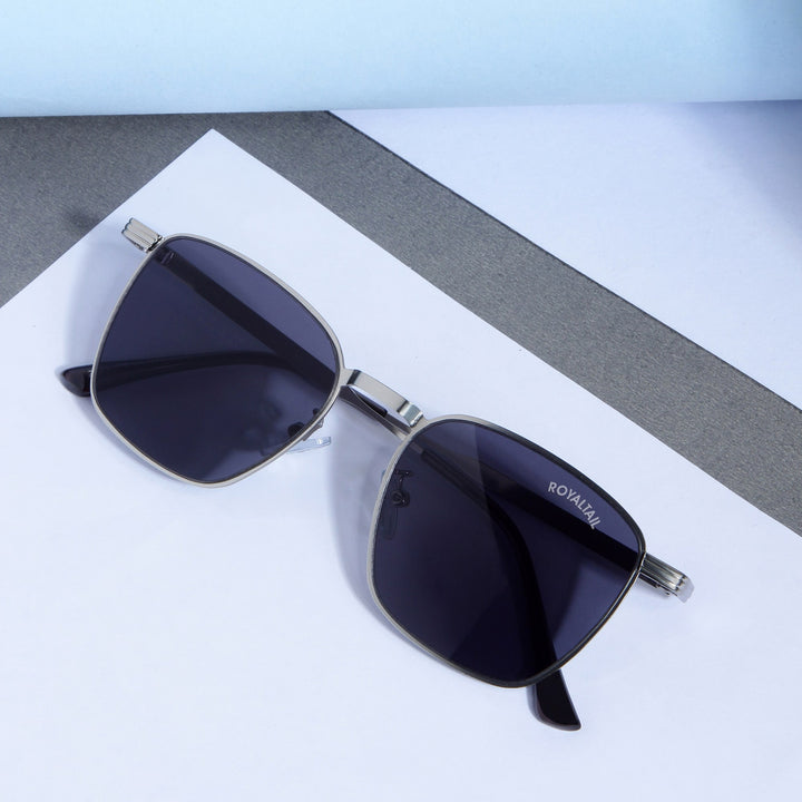 Silver metal square sunglasses with black lenses – ROYALTAIL