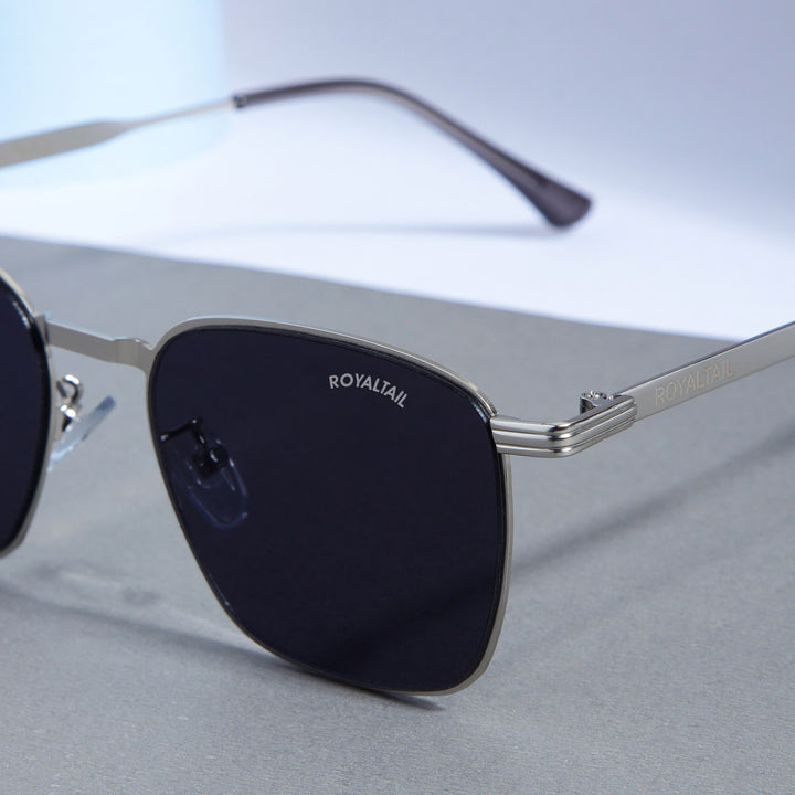 ROYALTAIL silver metal square sunglasses, black lens