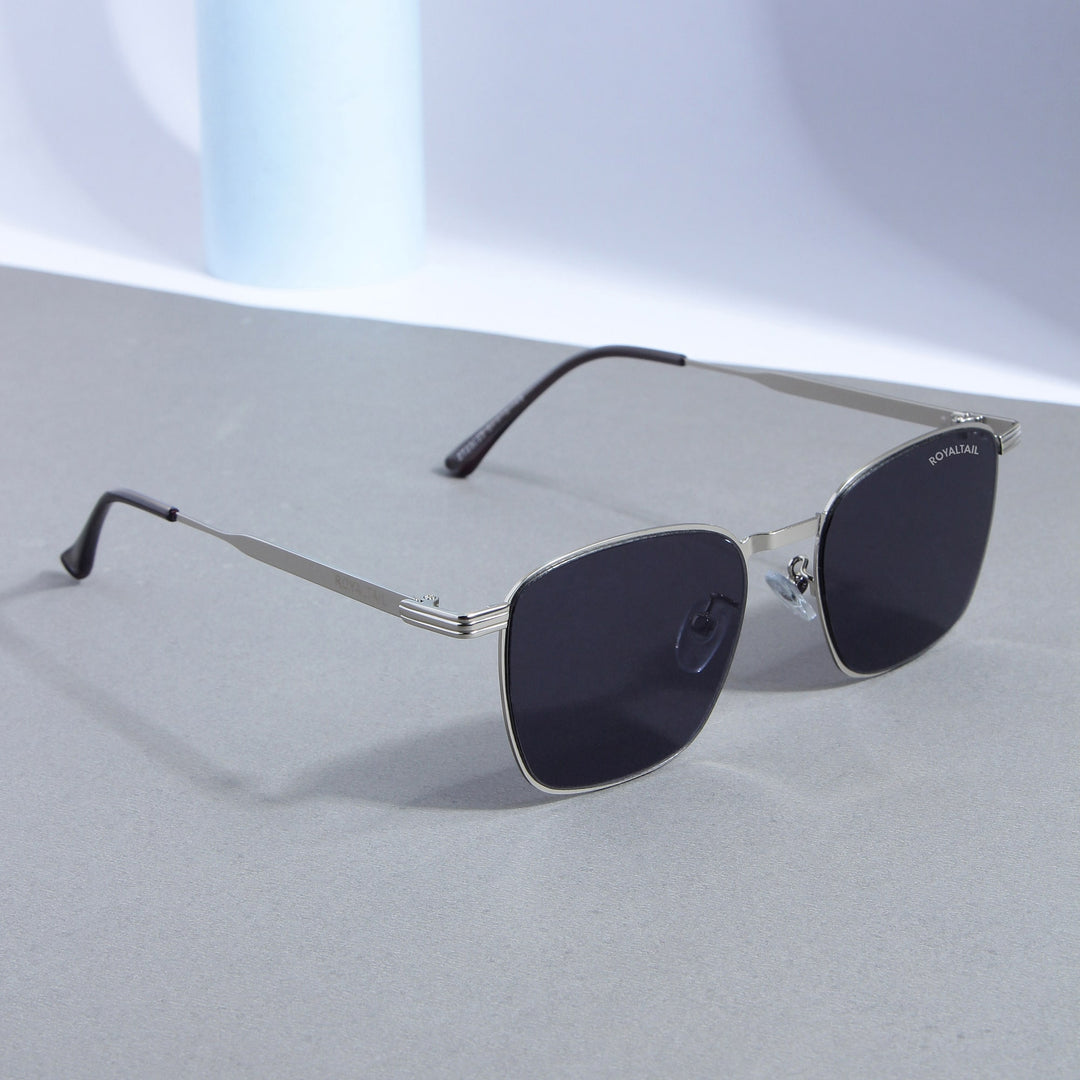 Silver metal square sunglasses with black lenses, photo 4