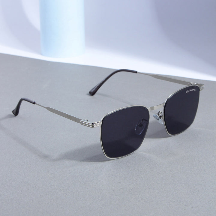 Silver metal square sunglasses with black lenses, photo 4