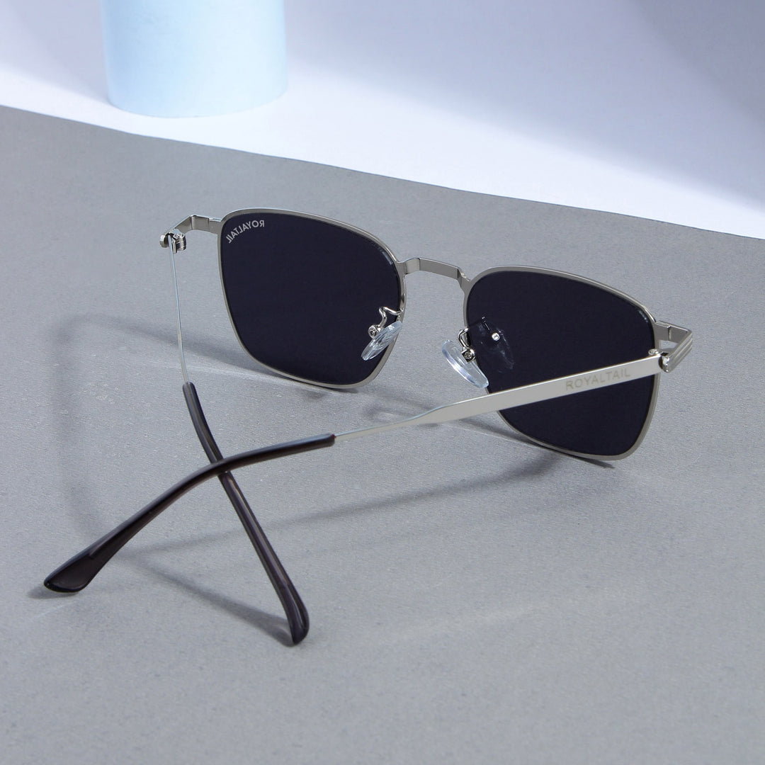 Silver metal square sunglasses with black lenses, photo 5
