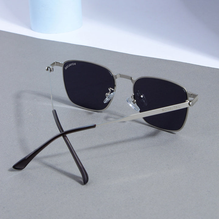 Silver metal square sunglasses with black lenses, photo 5
