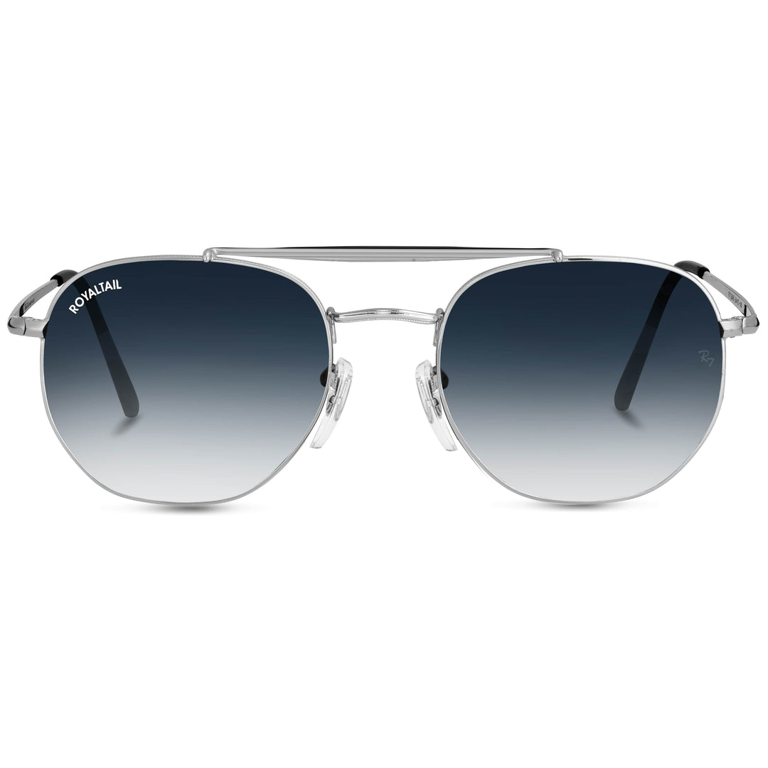 Silver round sunglasses with blue gradient lenses, photo 4