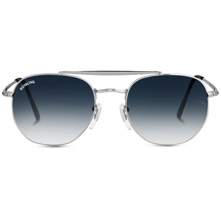 Silver round sunglasses with blue gradient lenses, photo 4