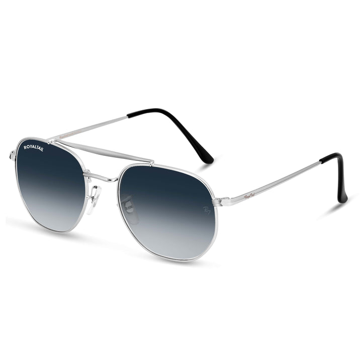 Silver round sunglasses with blue gradient lenses, photo 5