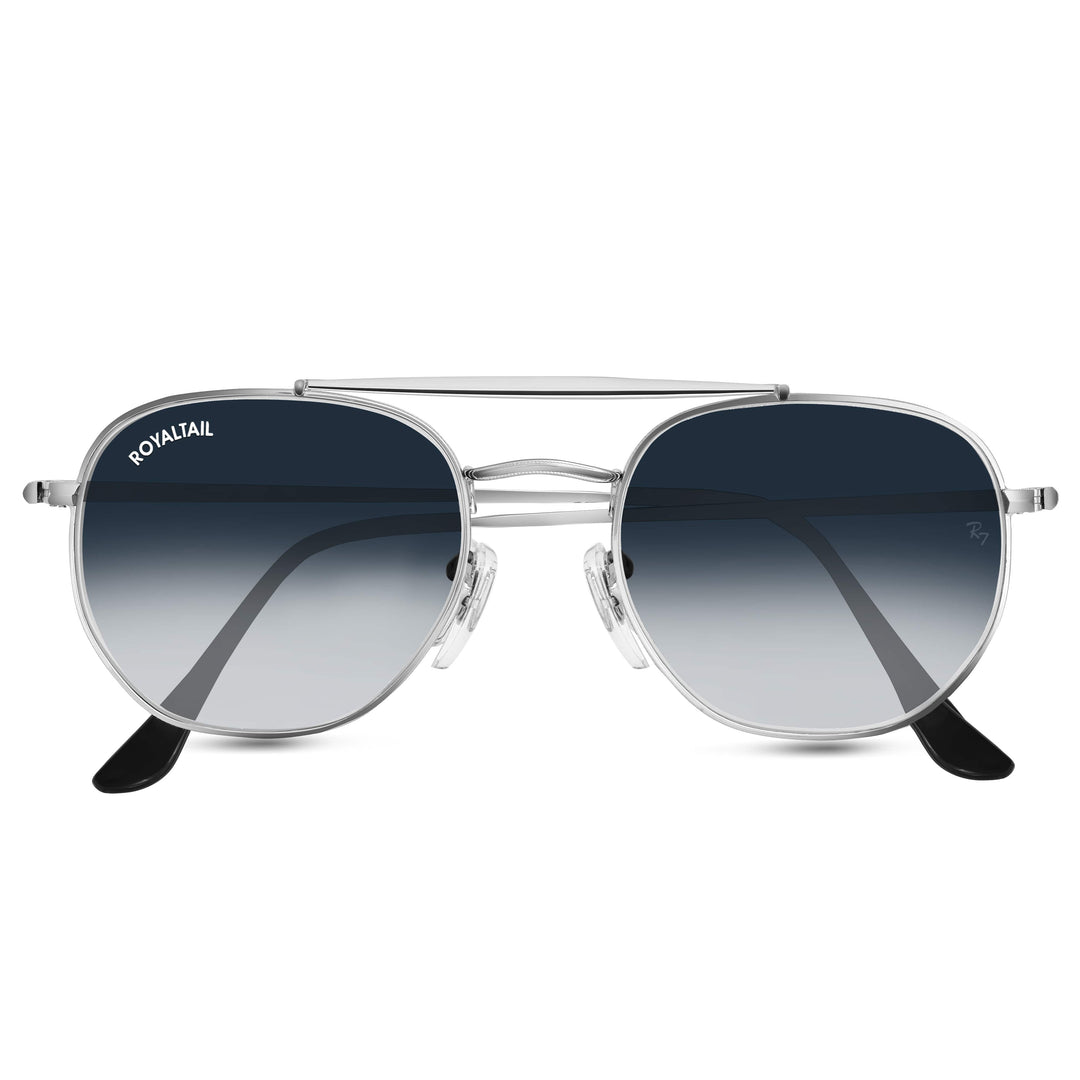 Silver round sunglasses with blue gradient lenses, photo 6
