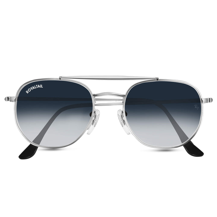 Silver round sunglasses with blue gradient lenses, photo 6