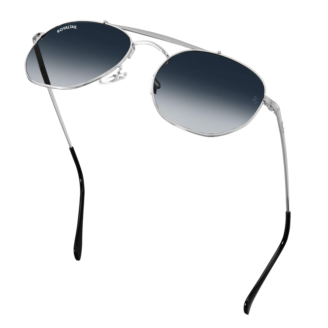 Silver round sunglasses with blue gradient lenses, photo 7