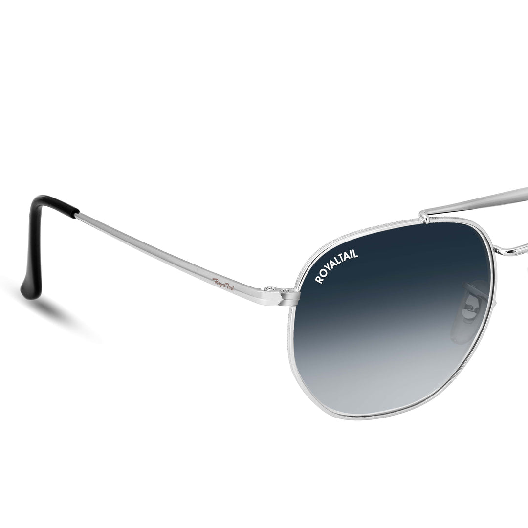 Silver round sunglasses with blue gradient lenses, photo 8