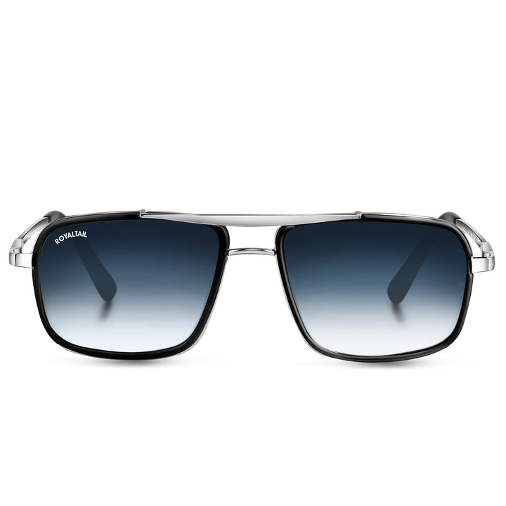 Silver square sunglasses with blue gradient lenses – ROYALTAIL