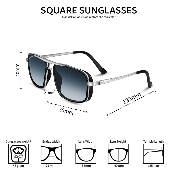 Silver square sunglasses with blue gradient lenses, photo 12