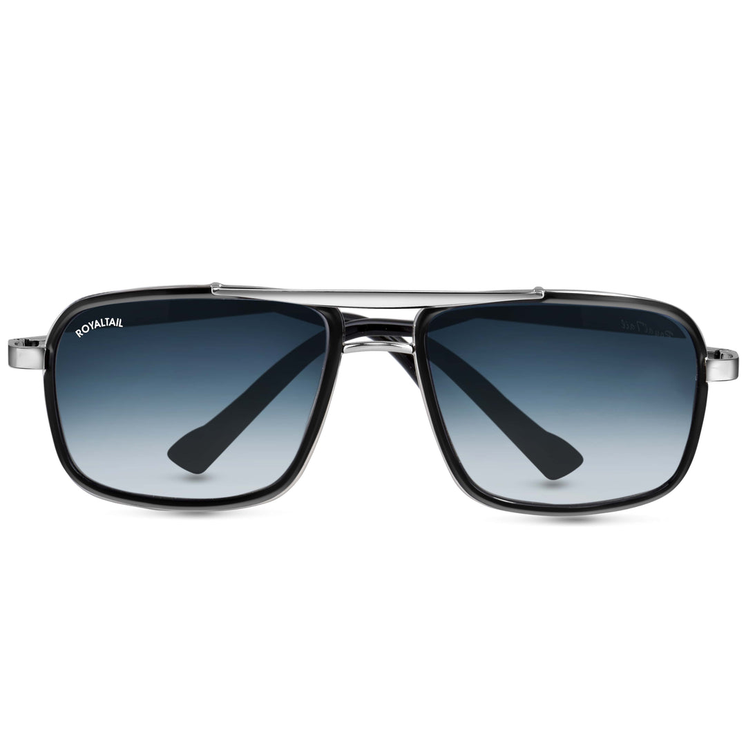 ROYALTAIL silver square sunglasses, blue gradient lens