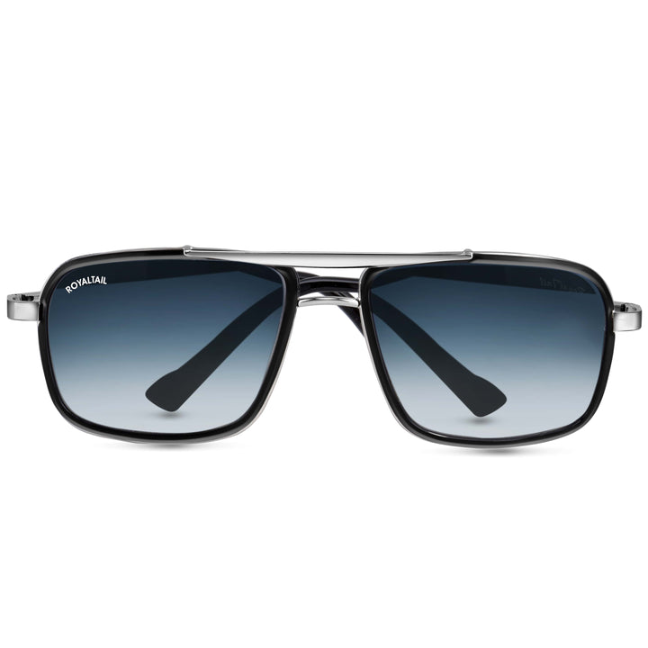 ROYALTAIL silver square sunglasses, blue gradient lens