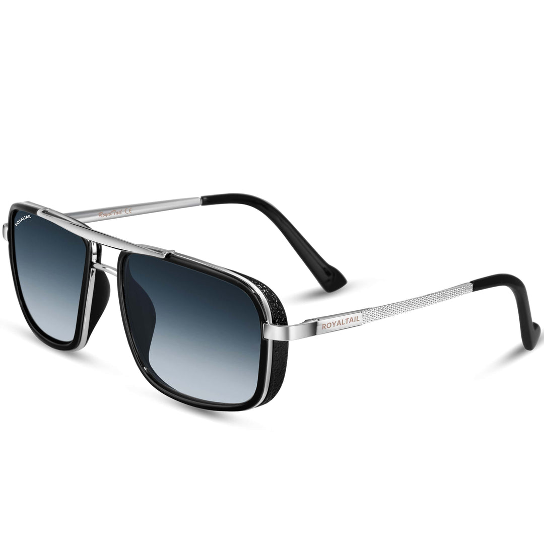Silver square sunglasses with blue gradient lenses, photo 4