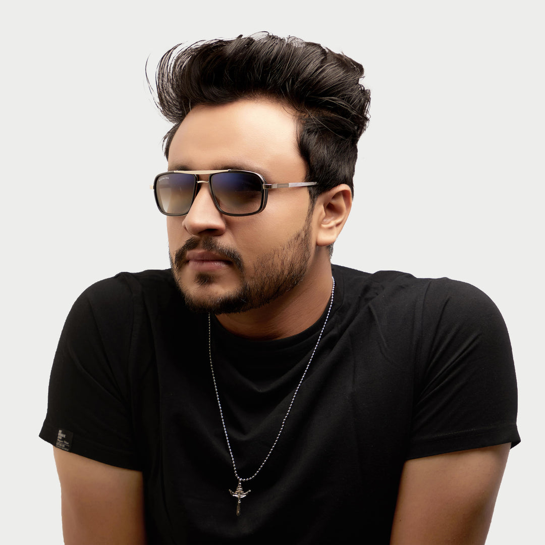 Silver square sunglasses with blue gradient lenses, photo 5