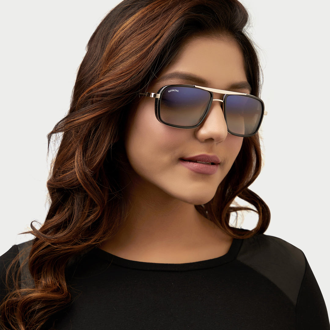 Silver square sunglasses with blue gradient lenses, photo 6