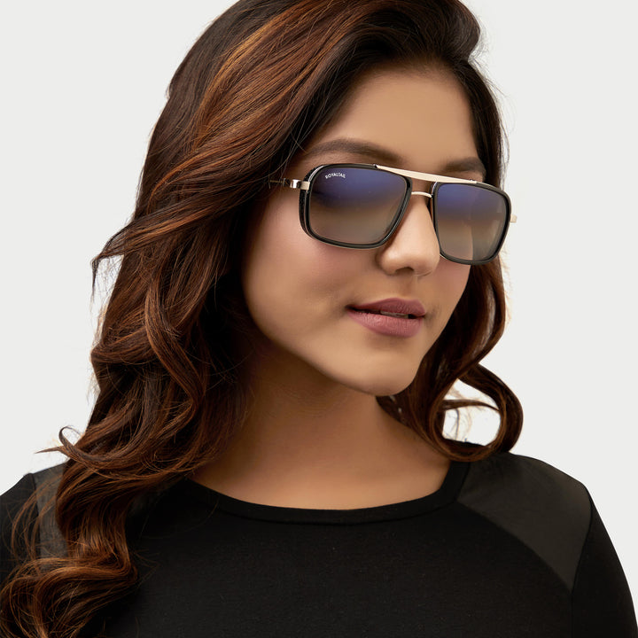 Silver square sunglasses with blue gradient lenses, photo 6