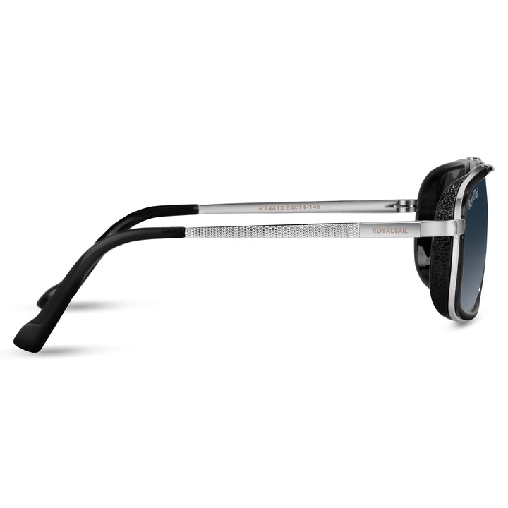 Silver square sunglasses with blue gradient lenses, photo 7