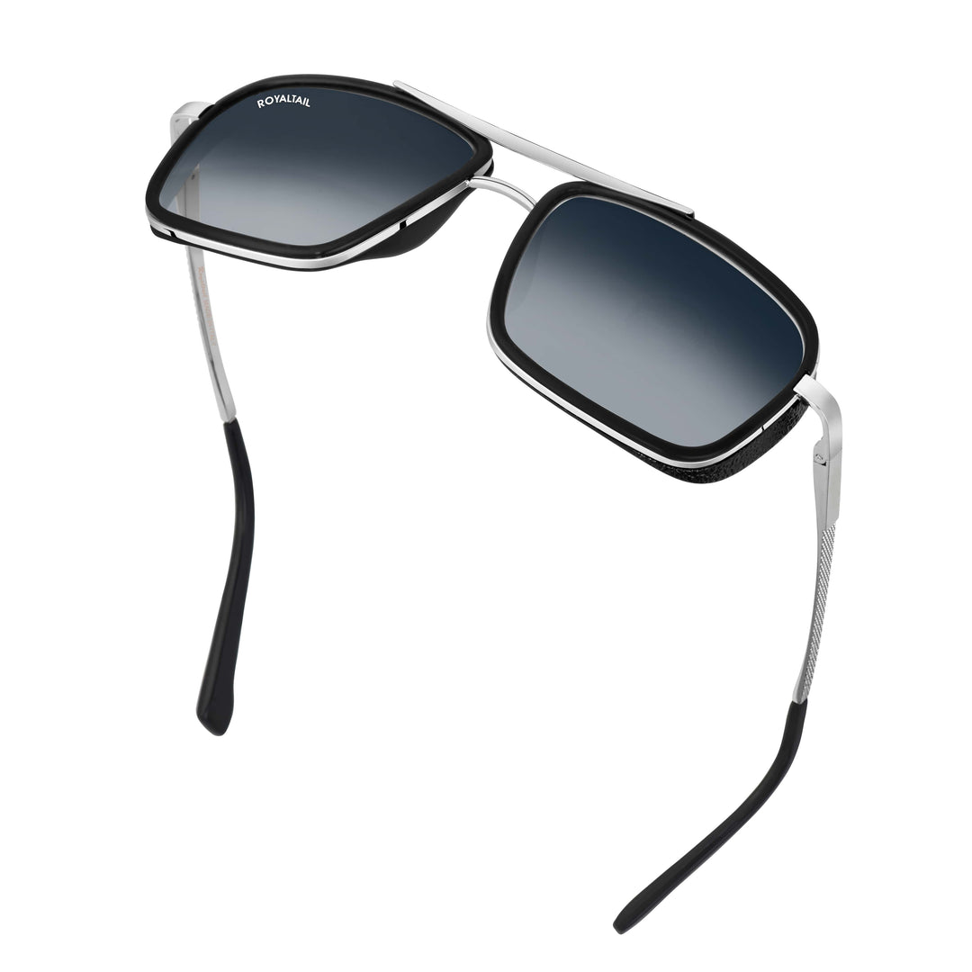 Silver square sunglasses with blue gradient lenses, photo 8