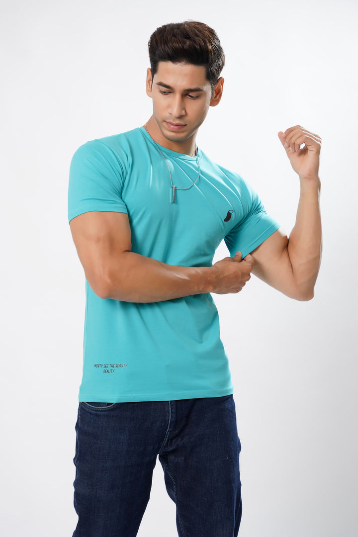 Sky Blue Printed Organic Cotton T-Shirt for men, photo 4