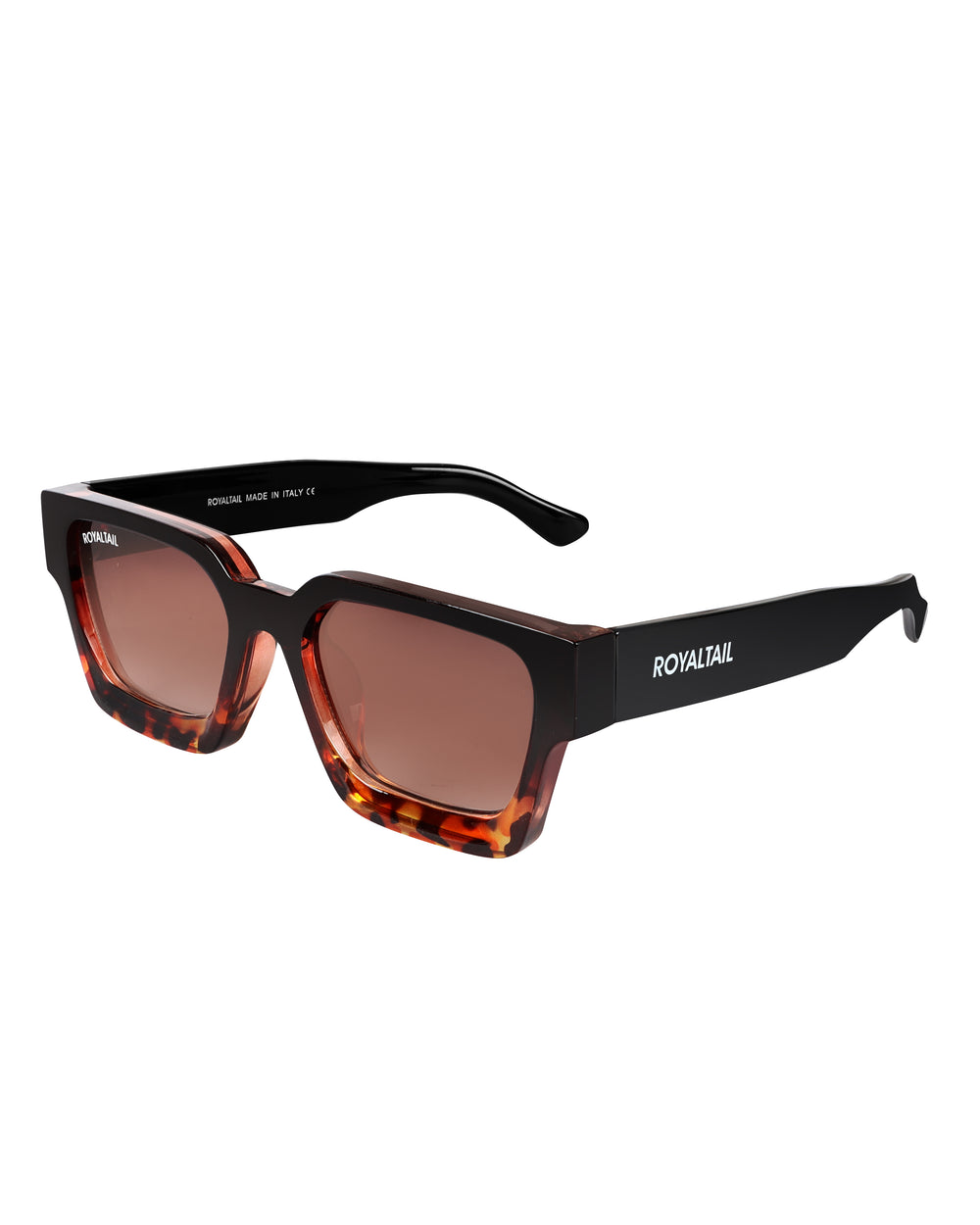 Thick square sunglasses for men and women, tortoise frame and brown lenses