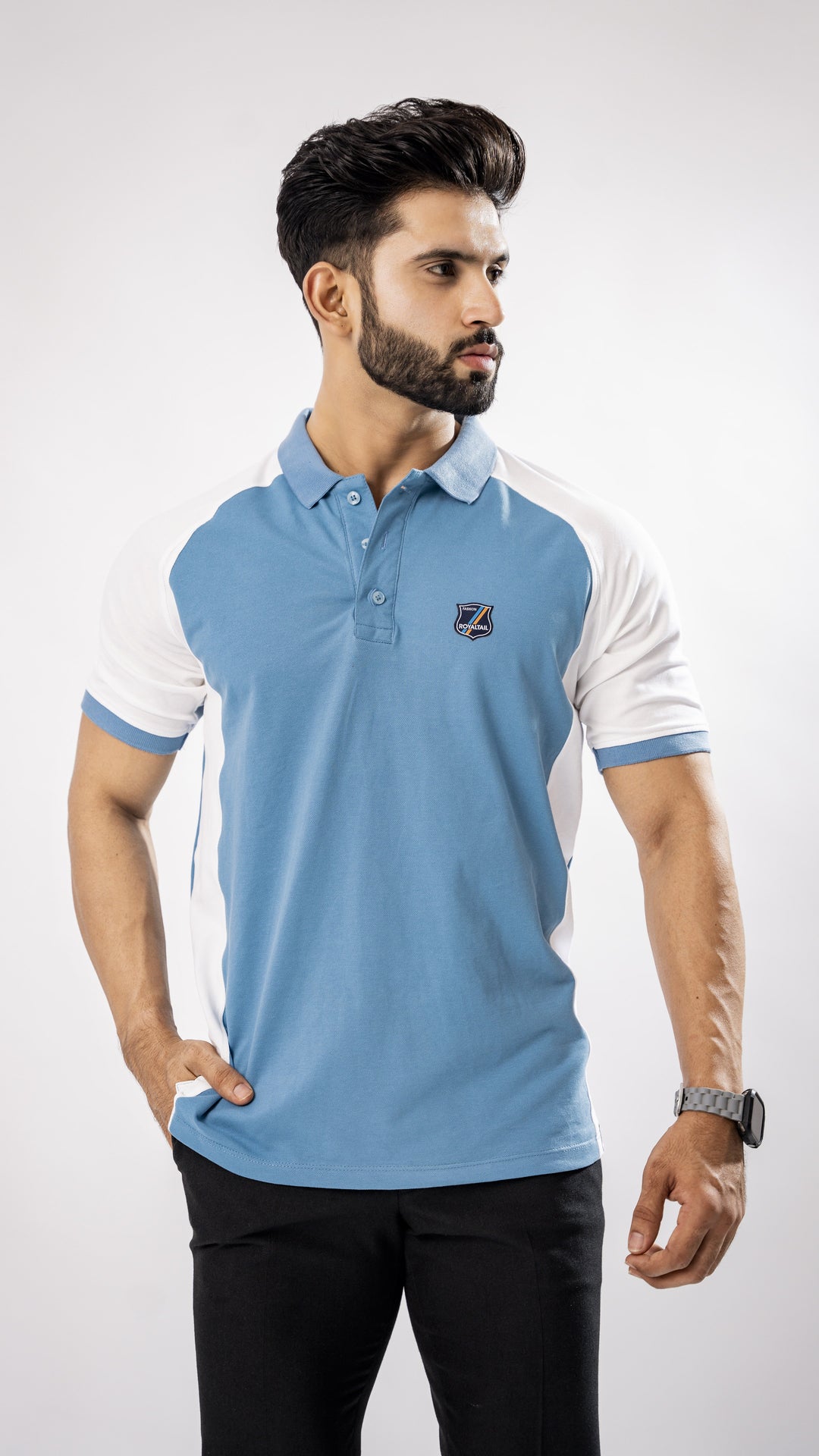 White & Blue Cotton Polo T-Shirt for men – ROYALTAIL